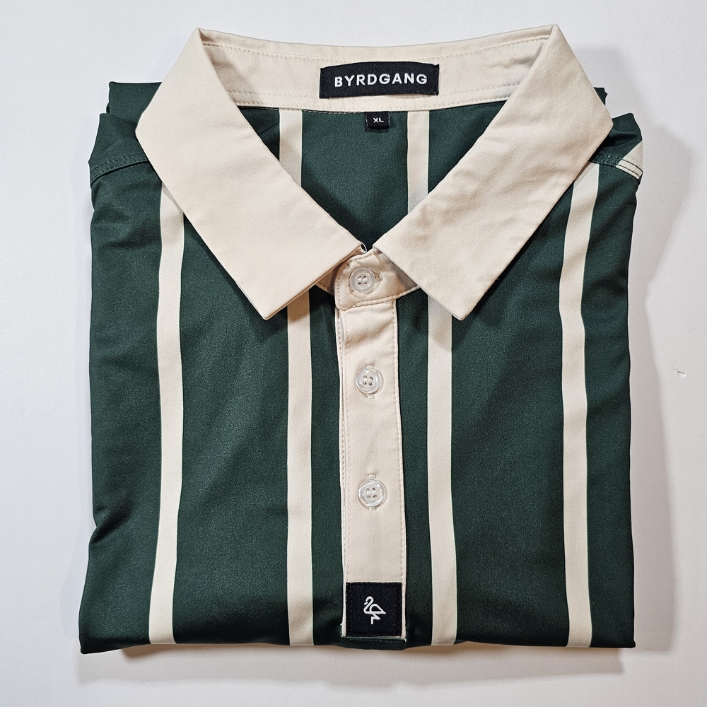 Men's‎ Byrdgang Golf Polo Shirt - Old Stripes Green and Cream Stripes